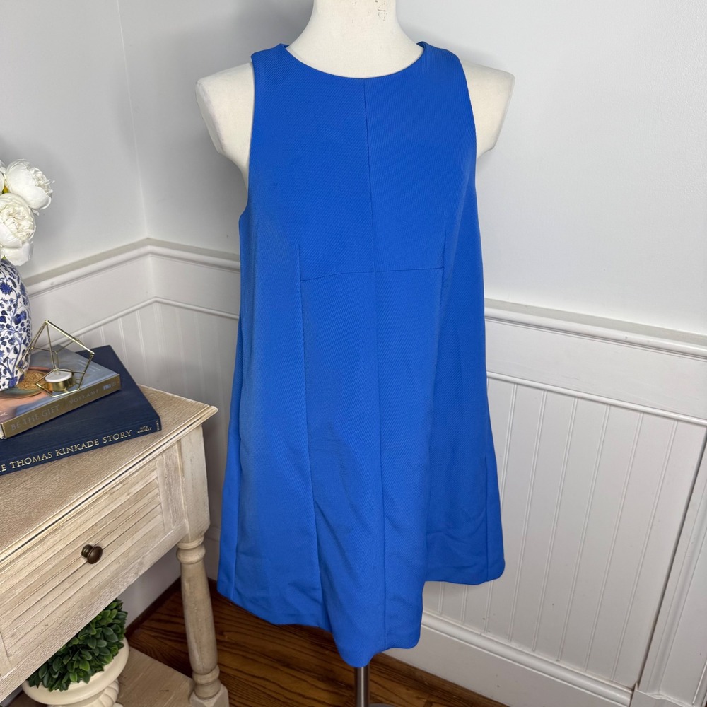 FRNCH Cobalt Blue Sleeveless Textured Shift Dress with Pockets Size M